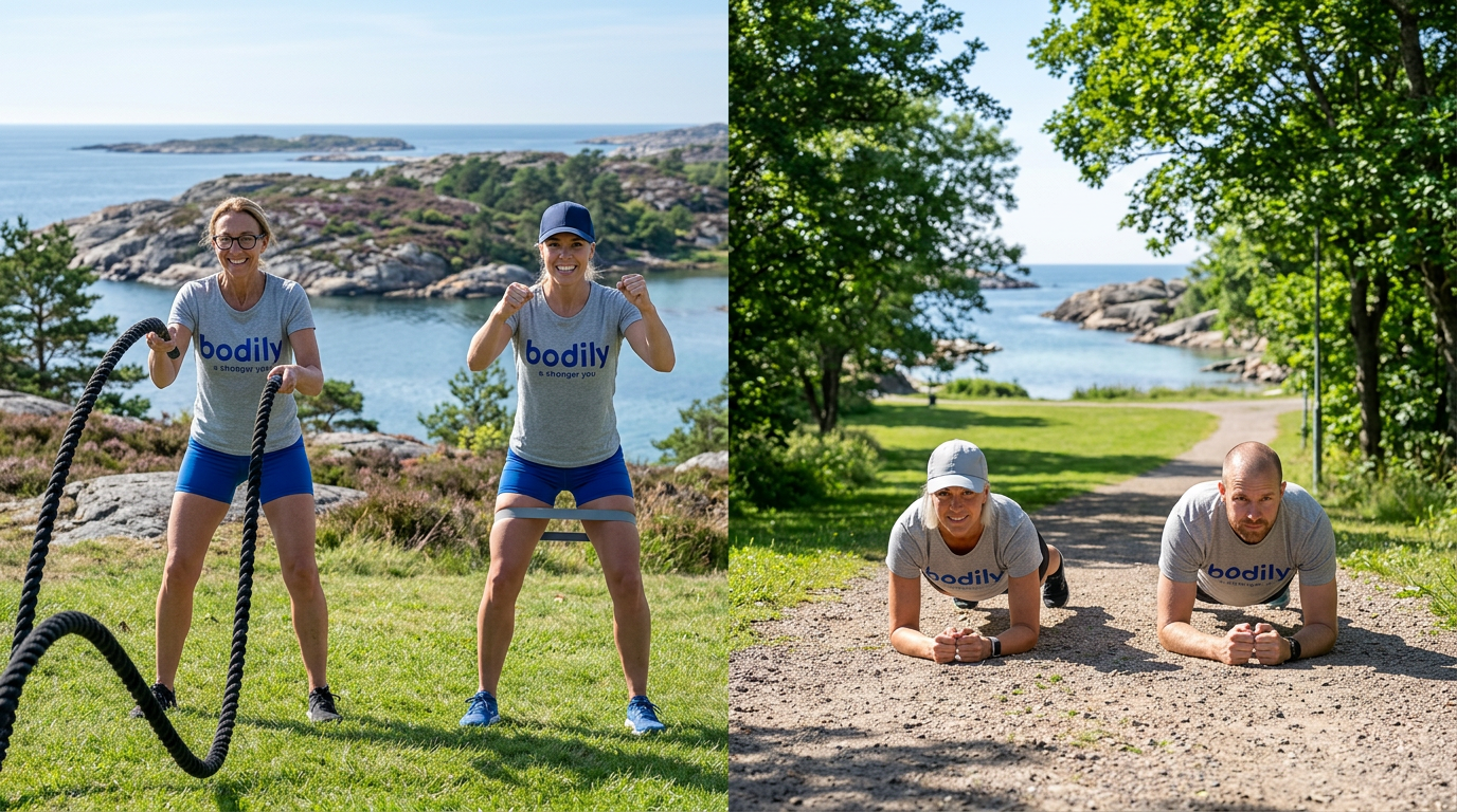 Bodily BALANS, kost- och träningsprogram online kan du träna utomhus eller hemma bara du får det gjort.