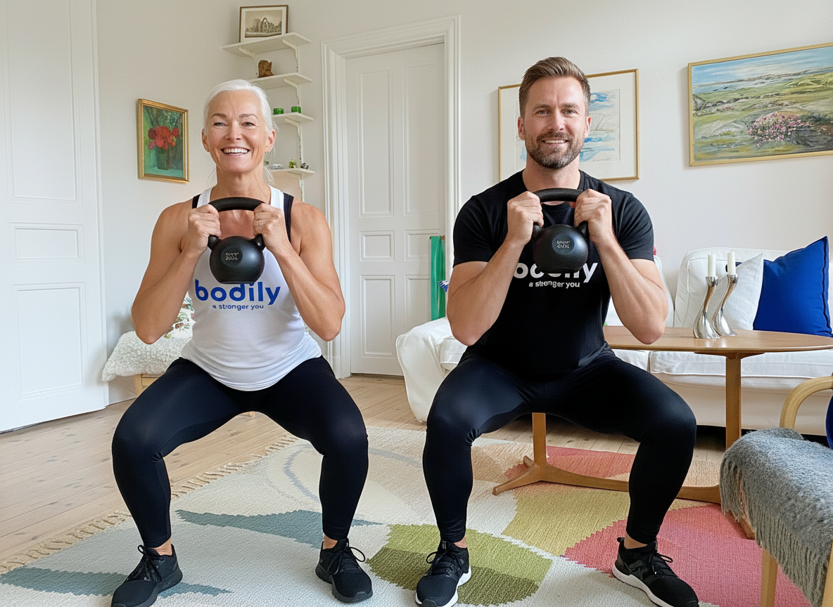 Bodily KETTLEBELL 2, kost- och träningsprogram online kan du träna utomhus eller hemma bara du får det gjort. 
