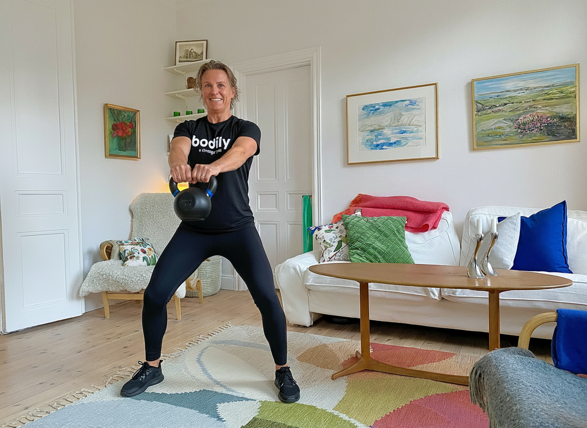 Bodily KETTLEBELL, kost- och träningsprogram online kan du träna utomhus eller hemma bara du får det gjort. 

