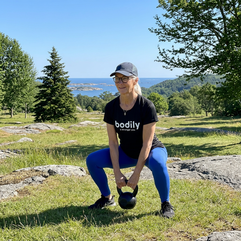 Bodily KETTLEBELL, kost- och träningsprogram online kan du träna utomhus eller hemma bara du får det gjort.  