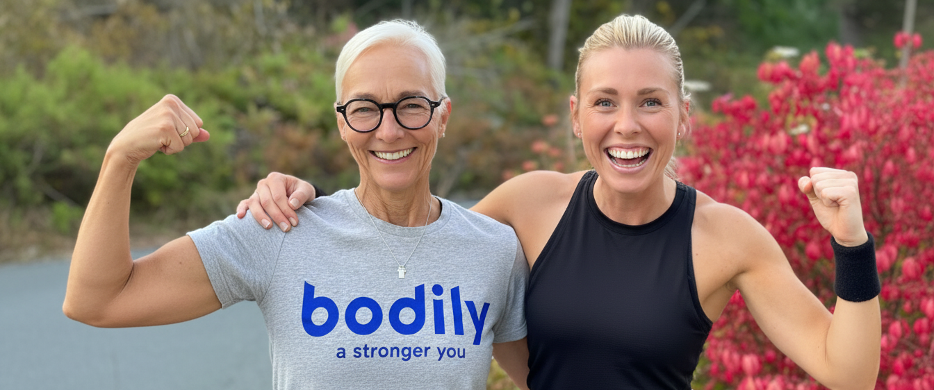 Karin och Maria är taggade inför träningen i Bodilys kost- och träningsprogram online.