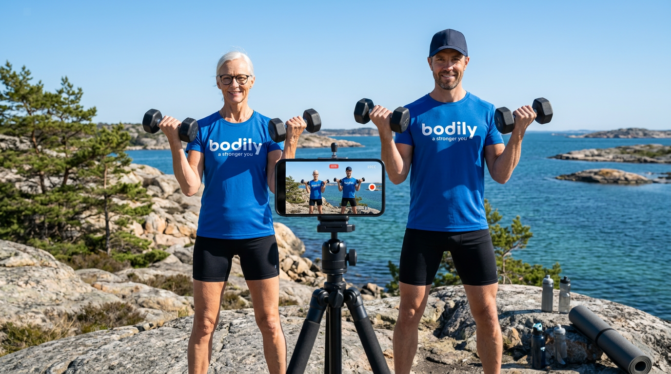 Gruppdeltagare och coacher som tränar tillsammans i sommarmiljö. 