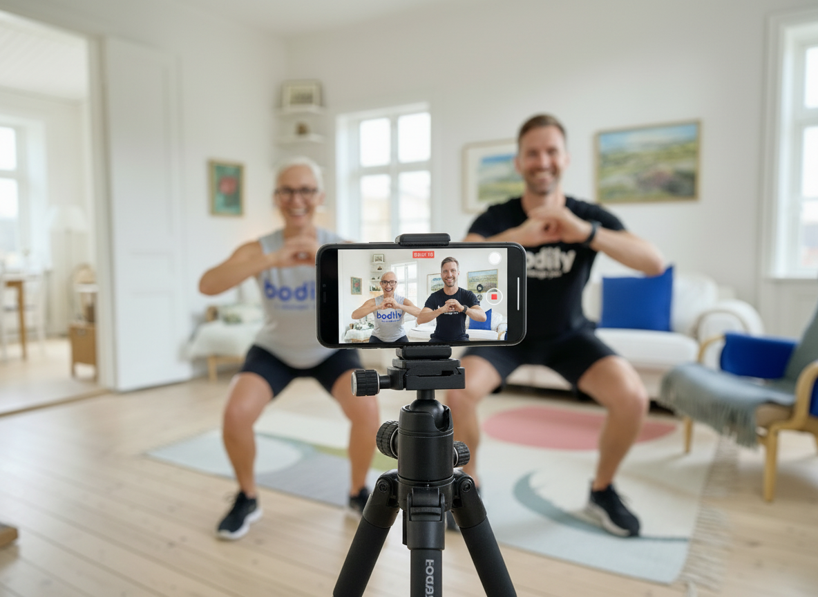 Filmkollage med olika HIIT-övningar som deltagare kan filma för teknikcoachning.