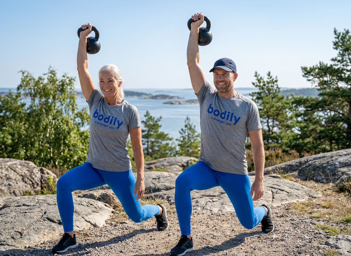 Bodily kost- och träningsprogram KETTLEBELL kan man träna inne eller ute.
