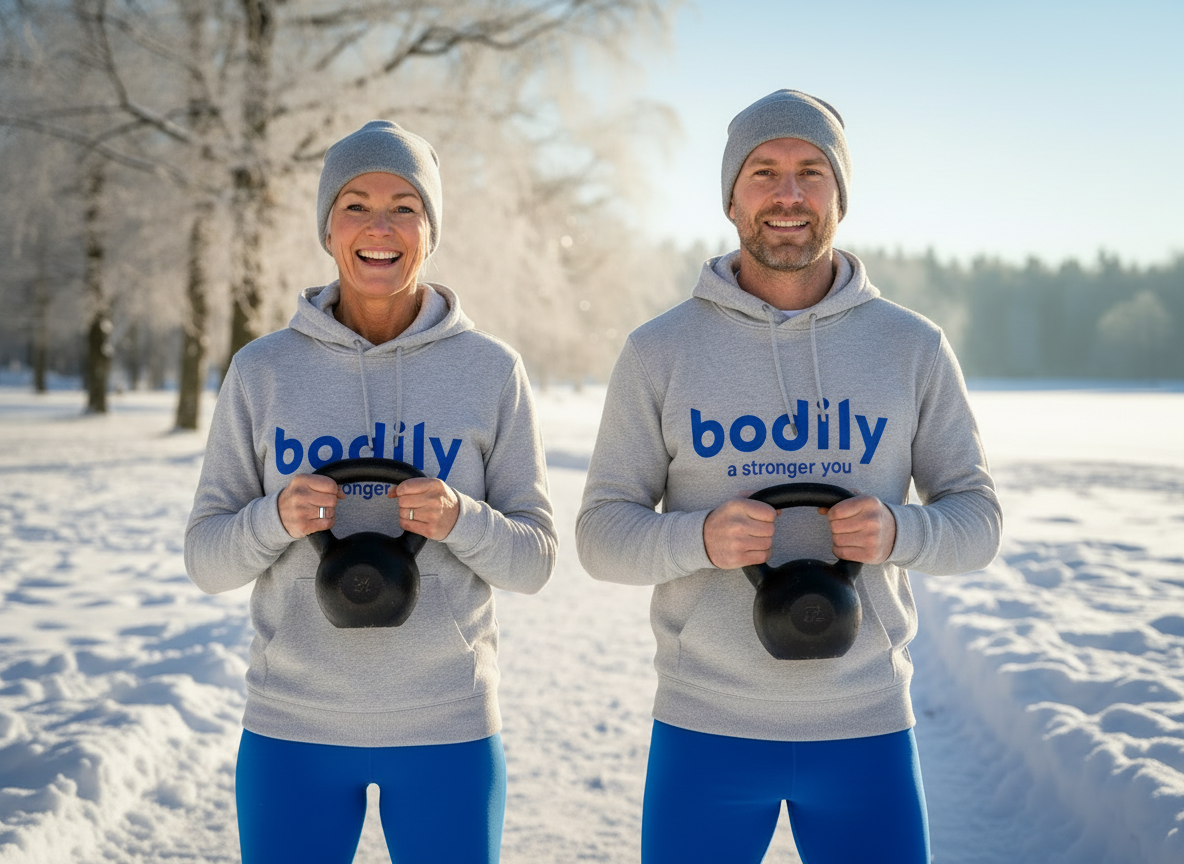 Bodily kost- och träningsprogram KETTLEBELL kan man träna inomhus eller utomhus. 