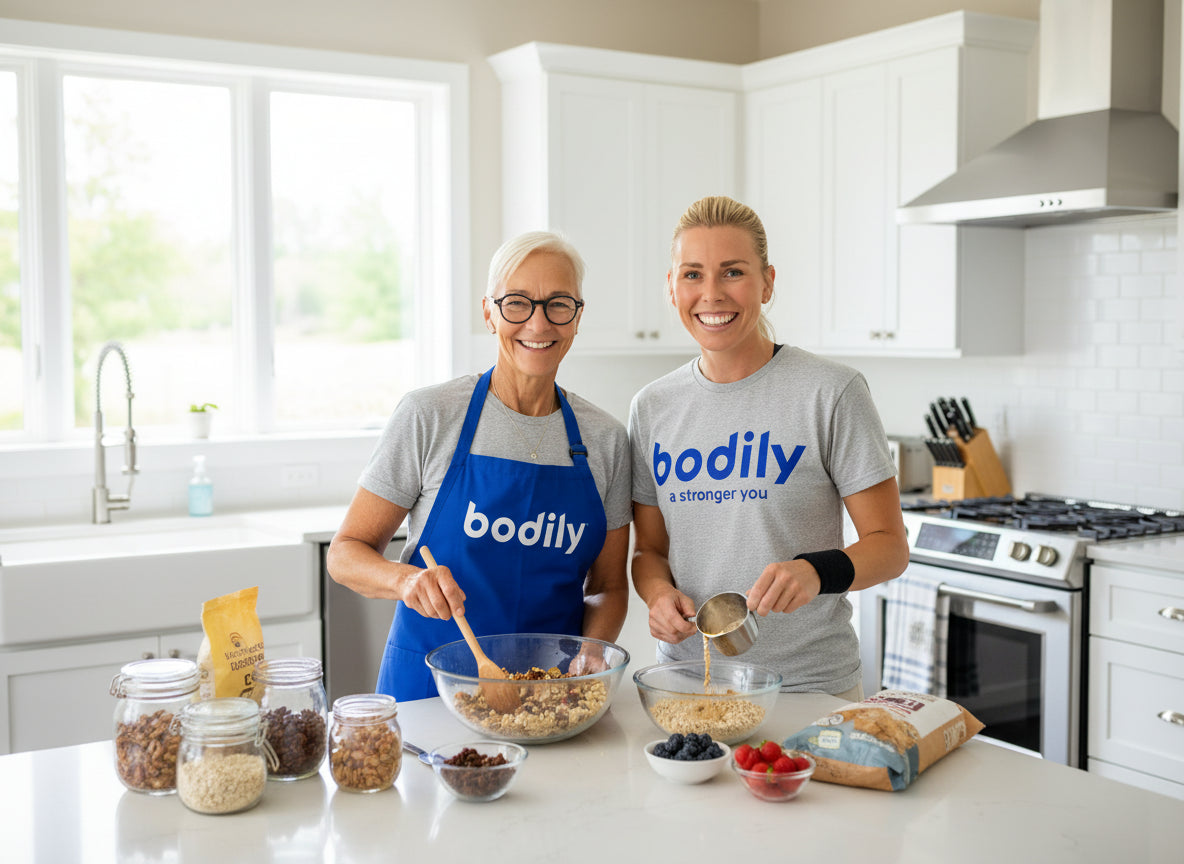 Bodilys kostrådgivare bakar och ger svar på frågor deltagare i Bodilys kost- och träningsprogram har.