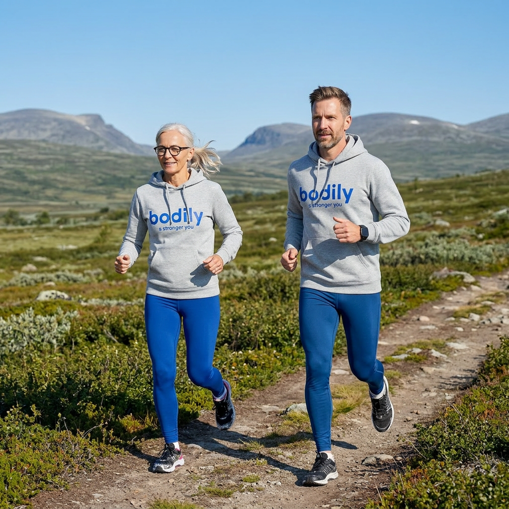 Två deltagare  tränar löpning i Bodily Routine Bodilys kost- och träningsprogram online. 