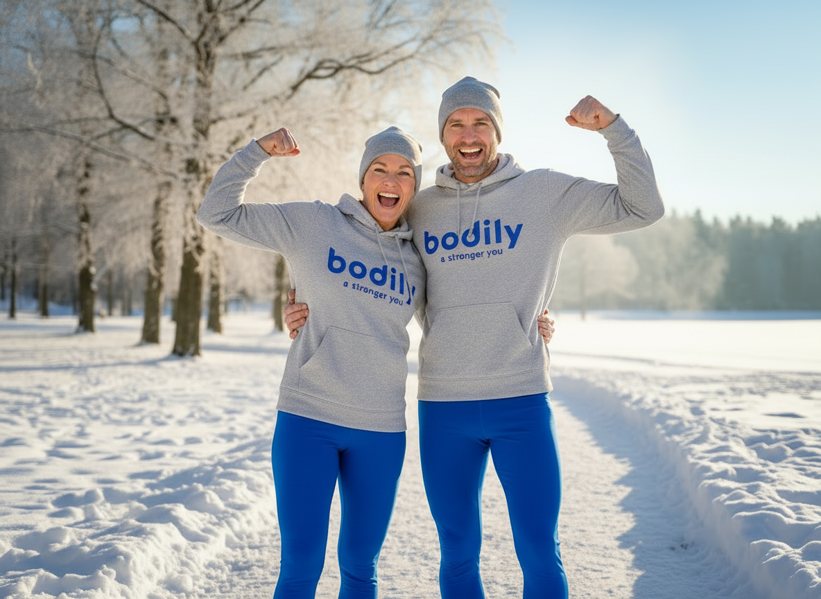 Deltagare visar sin styrka efter HIIT-pass i Bodily kost-och träningsprogram online. 