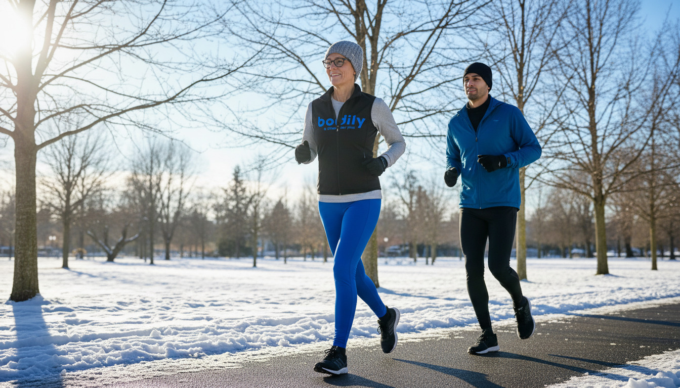 Två personer som springer tillsammans, symboliserar hälsa och rörelse i Bodilyappen.