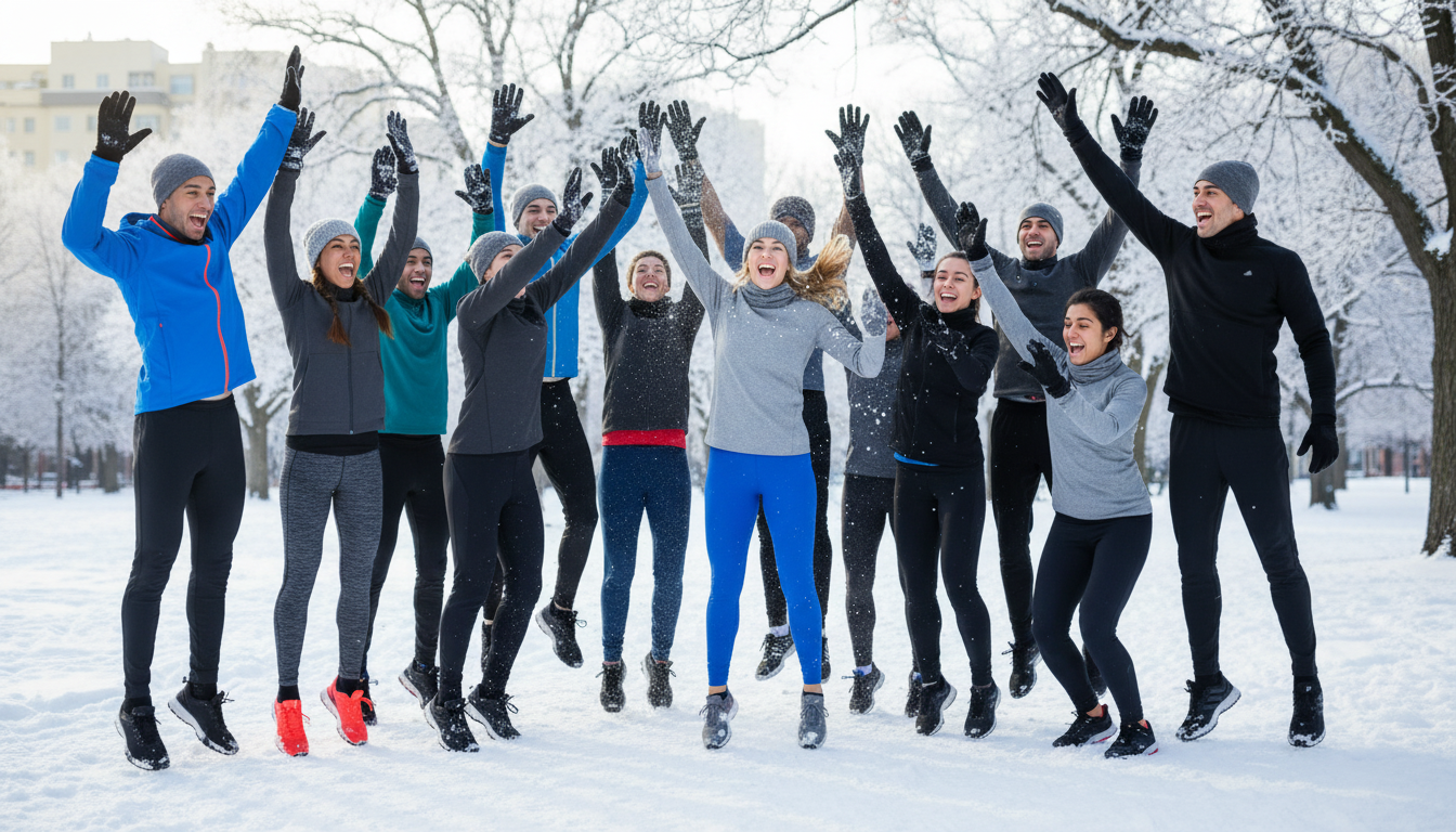 Grupp deltagare gör high-five efter träningspass, visar glädje och effektiv träning med Bodily.