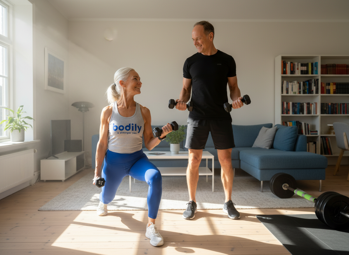 I Bodily kost- och träningsprogram online funkar träningen hemma eller på gym, med eller utan redskap, tillsammans eller enskilt.