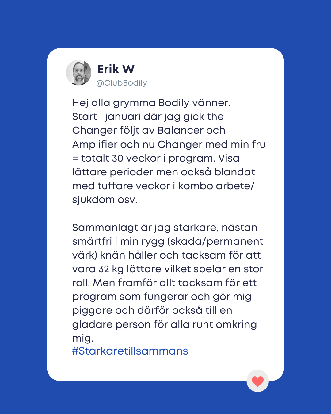 Deltagaren Erik berättar om sina fantastiska resultat efter Bodilyprogrammet.