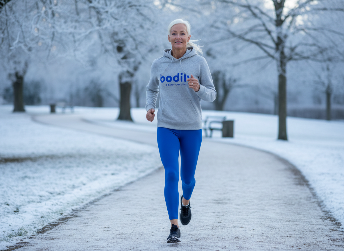 Karin springer på en vinterväg – Bodilys devis du gör ditt bästa med de förutsättningar du har idag